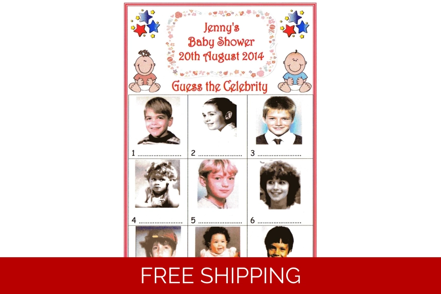 12 x Personalised Baby Shower Spot the Celebrity Game Cards